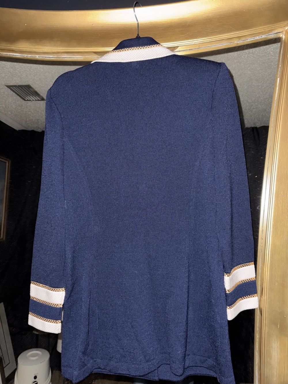St John classic Navy Knit Cardigan with Gold Glitter beaded - Picture 10 of 11